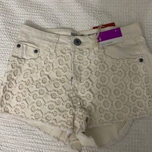 Cream high waisted denim shorts